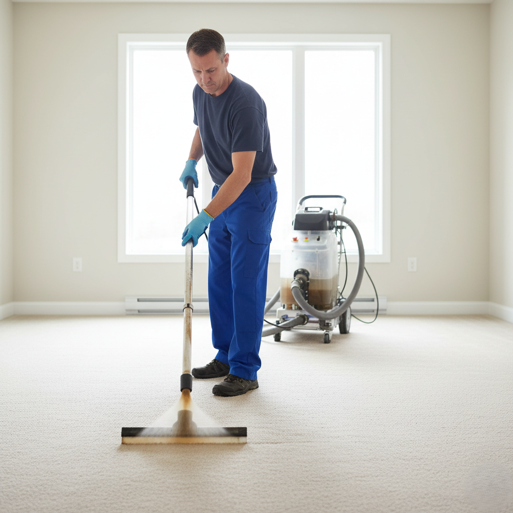 Carpet cleaning equipment being used in an empty room