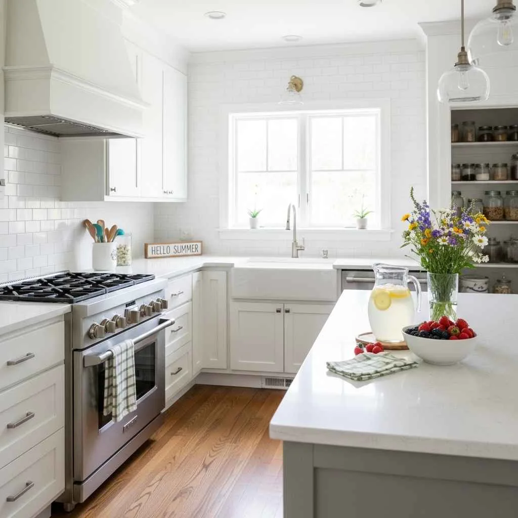 Clean and bright kitchen ready for seasonal use.