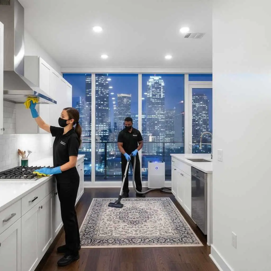 Professional maid cleaning a kitchen in Addison