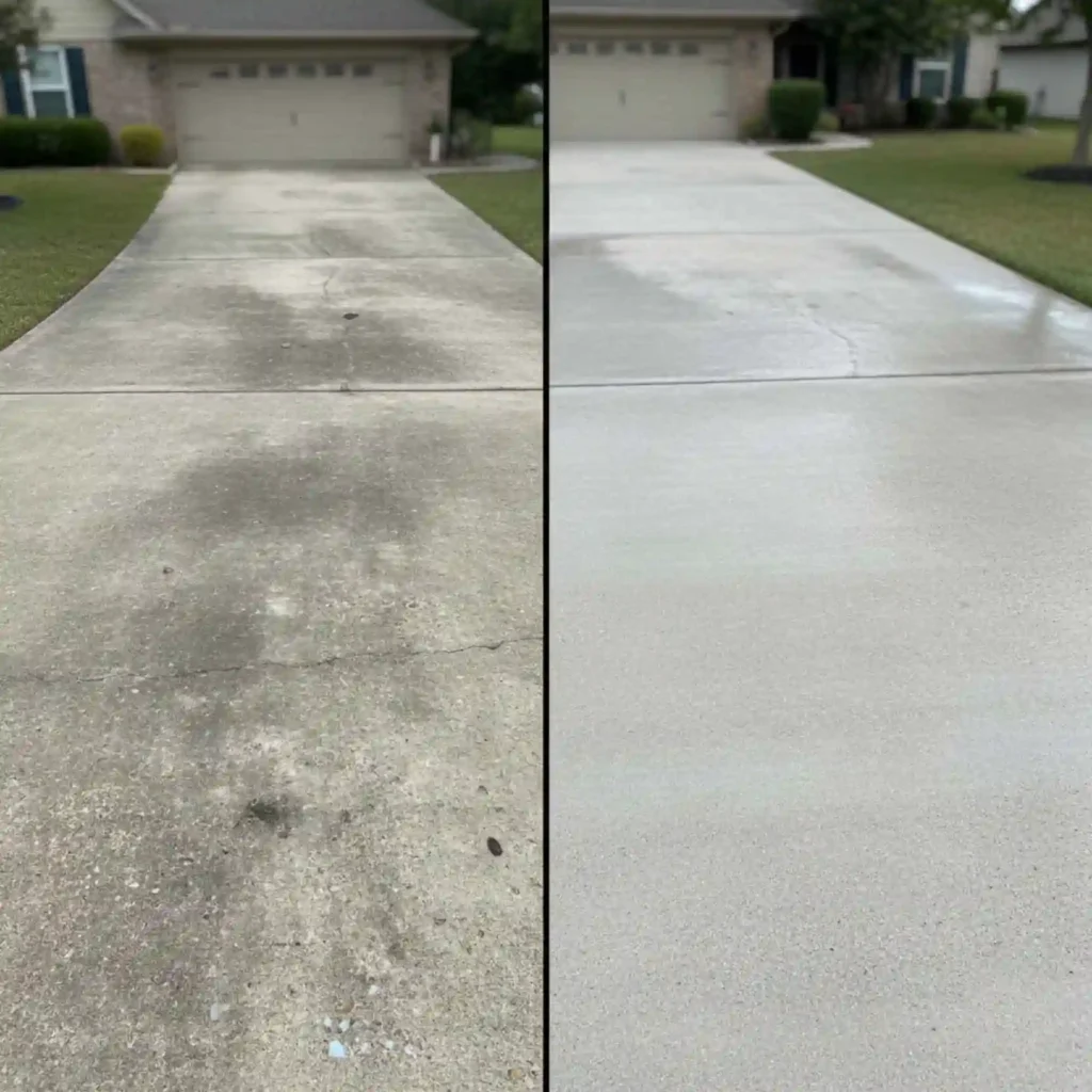 driveway before-and-after pressure washing