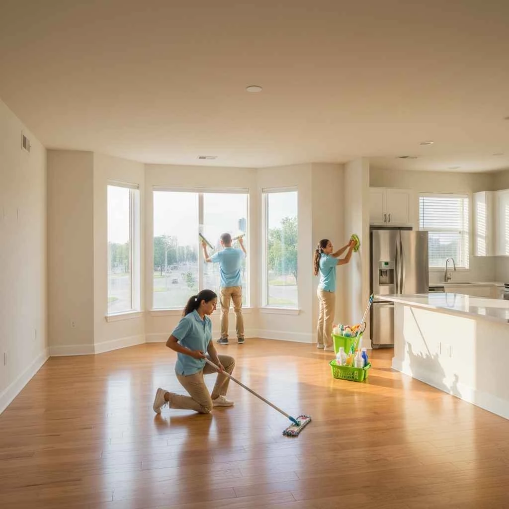 Empty apartment being professionally cleaned